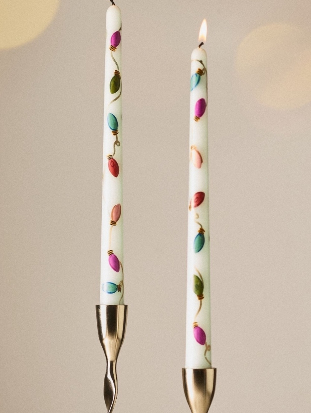 Anthro Festive Handpainted String Light Taper Candles